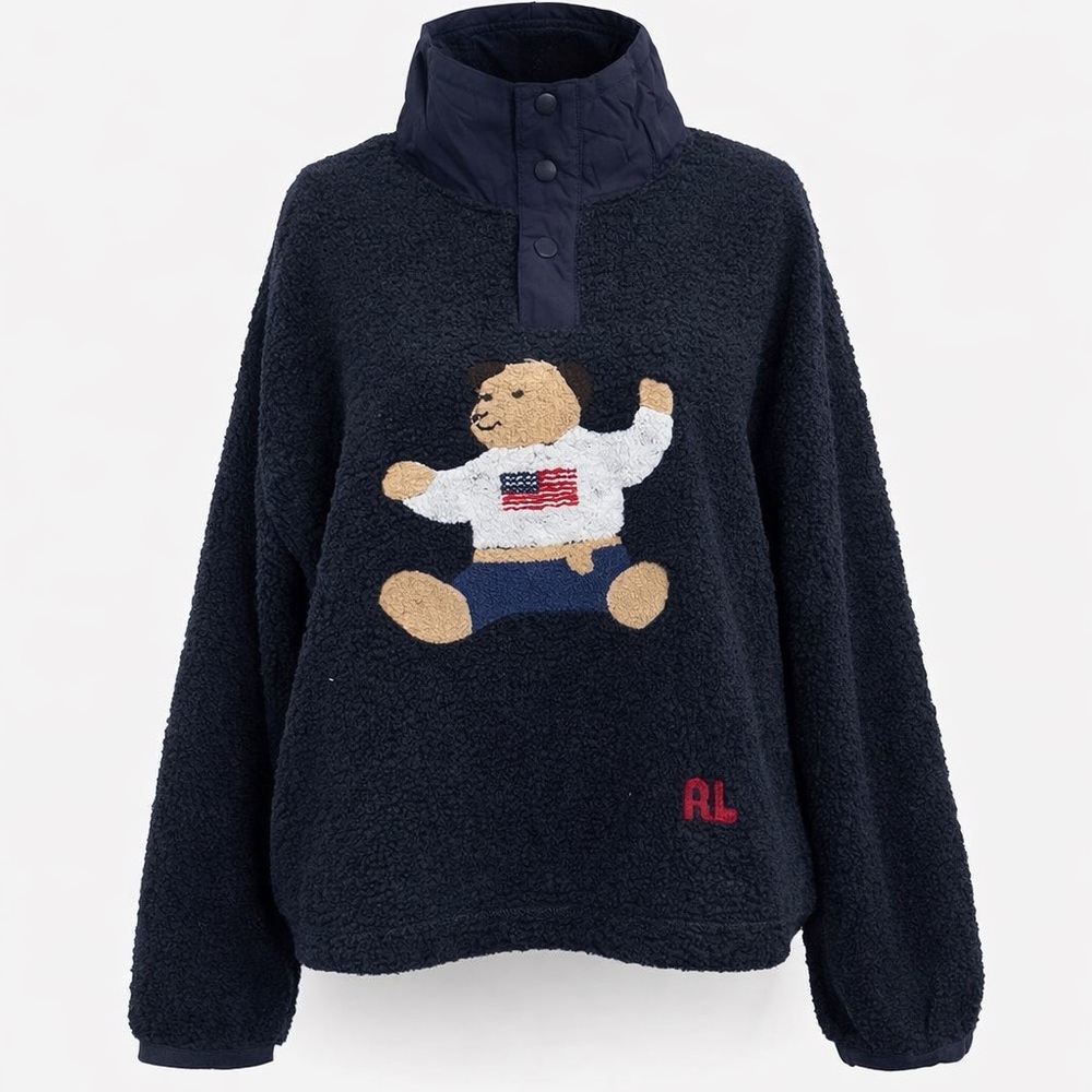 Navy Fleece Pullover with Bear Design